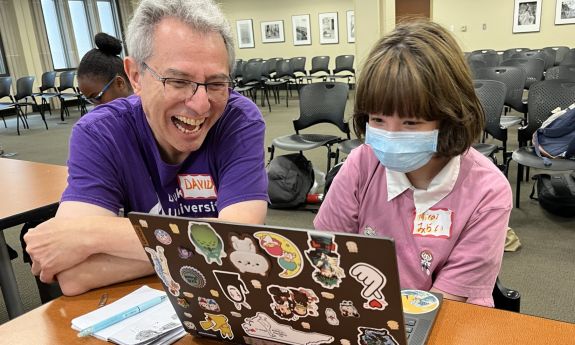 For more than 20 years, Duke PepsiCo Ed Tech Program Coordinator David Stein (left) has been creating programs between Duke and Durham Public Schools to help bring technology into K-12 classrooms. “The time seemed right to take on AI,” Stein said. 