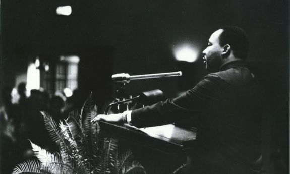 Martin Luther King Jr. speaking at Page Auditorium in 1964