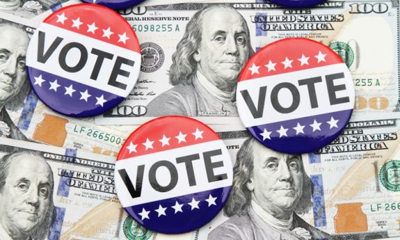 stock image of money with vote buttons