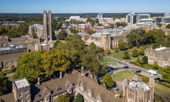 an aerial view of Duke University and Duke University Hospital