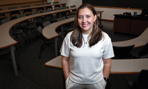 Morgan deBlecourt in a Sanford School classroom.