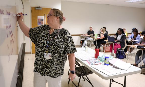 Crystal Senter teaches a class at Durham Tech.