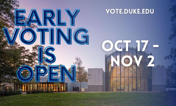 Image of building with "Early Voting is Open" text in the foreground