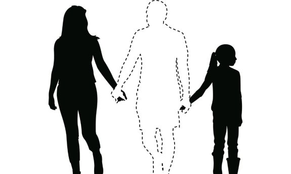 Illustration of family with missing father 