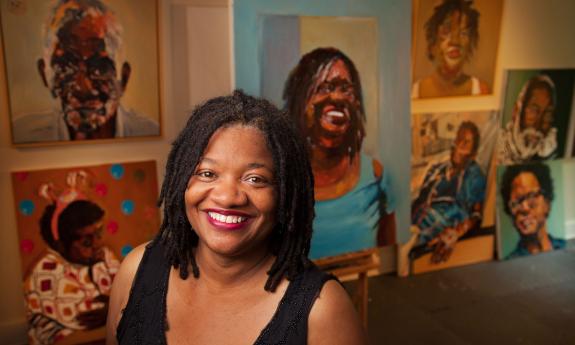 Beverly McIver in her studio. Photo by Jared Lazarus