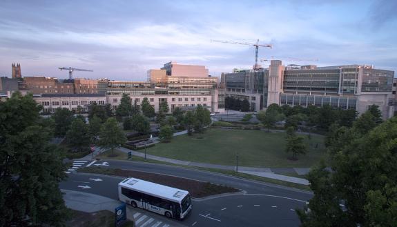 An aerial view of the Duke University Hospital medical campus. Photo courtesy of University Communications.