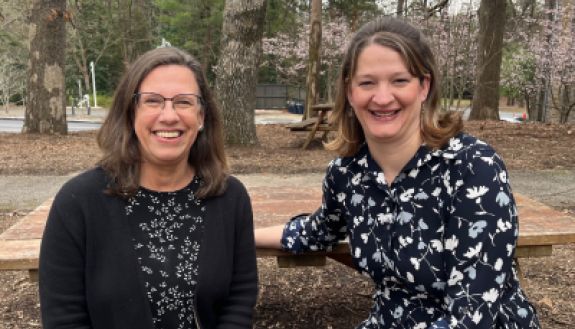 Sarah Russell (left) and Jessica Harrell (right) worked together to ensure a smooth transition of leadership in the Undergraduate Research Support Office.