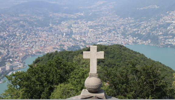 A panoramic view from Monte San Salvatore in Switzerland.
