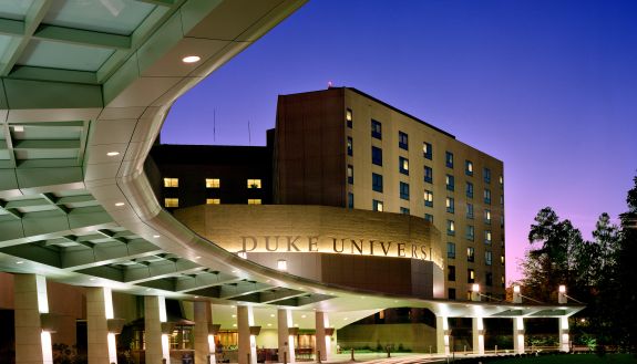 Duke Hospital main entrance at night