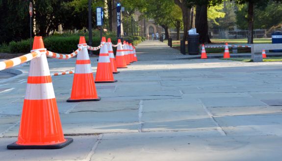 Traffic cones on campus