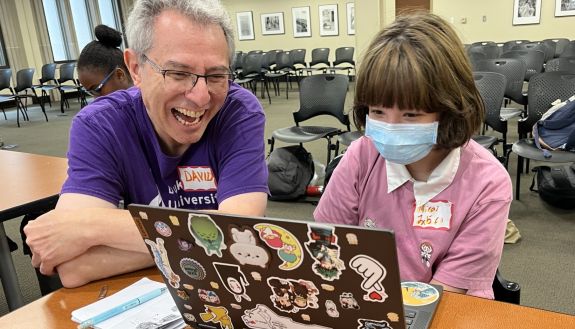 For more than 20 years, Duke PepsiCo Ed Tech Program Coordinator David Stein (left) has been creating programs between Duke and Durham Public Schools to help bring technology into K-12 classrooms. “The time seemed right to take on AI,” Stein said. 