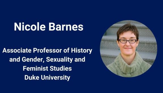 Nicole Barnes, associate professor of history and gender and feminist studies, with photo
