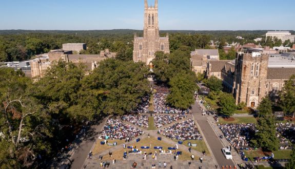 Shot of Duke cathedral and quad
