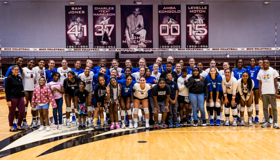 Duke and NC Central Volleyball players together