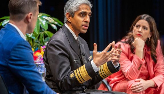 Surgeon General Dr. Vivek Murthy addresses community health issues in a conversation with Duke’s Jon Scheyer and Kate Bowler