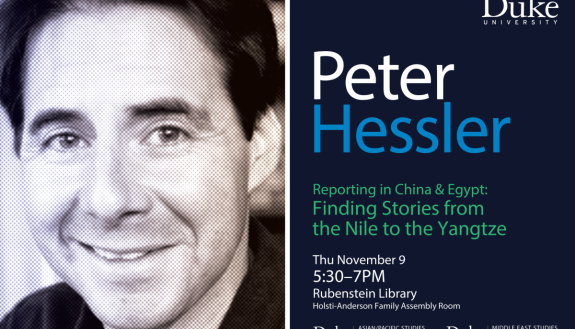 Peter Hessler with announcement for talk November 9, 5:30, Rubenstein Library