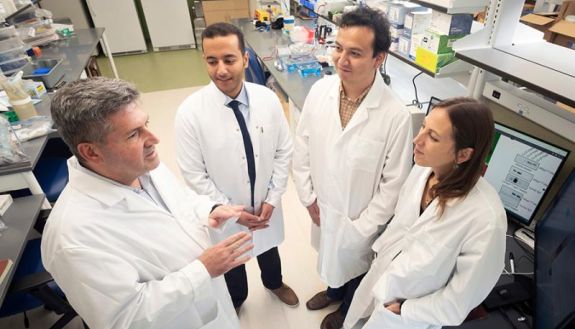 Jose Ramon Conejo-Garcia, MD, PhD, (left), worked with co-authors Mostafa Eysha, PhD; Luis Bailon, PhD; and co-senior author Carmen Anadon, PhD, on an antibody approach for precision cancer treatment.