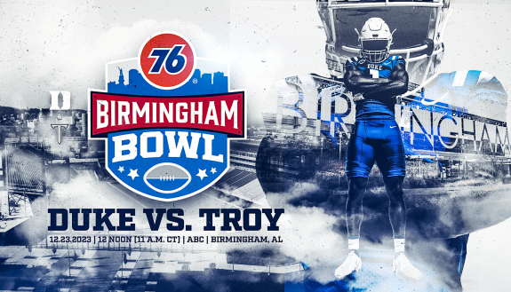 graphic showing Duke vs. Troy in the birmingham Bowl