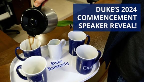 Coffee being poured into four Duke blue cups, video thumbnail