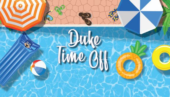 Duke Time Off logo in a swimming pool.