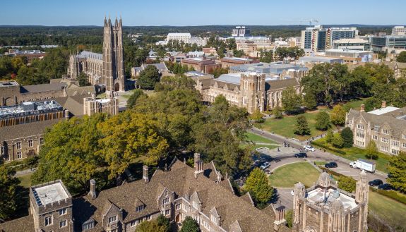 an aerial view of Duke University and Duke University Hospital