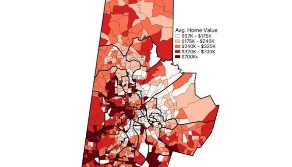 color coded map of Durham showing levels of wealth and poverty