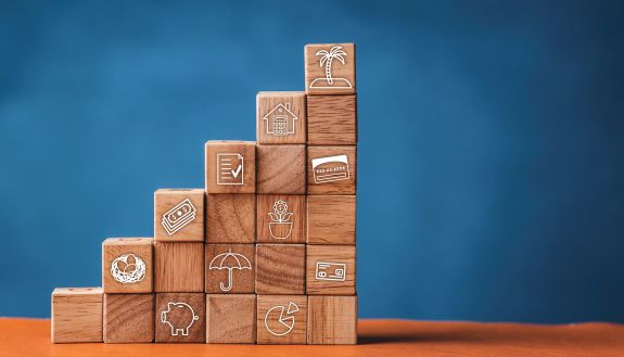 Building blocks against a blue background