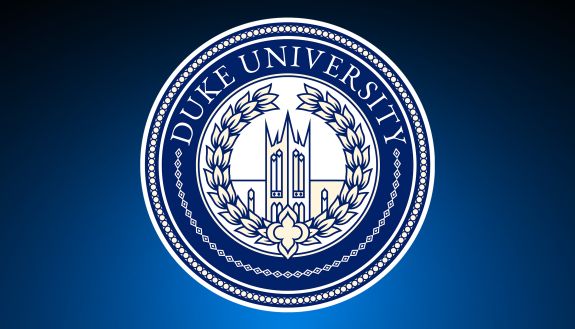 Duke University Seal in front of a blue background.