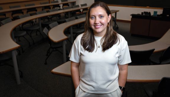 Morgan deBlecourt in a Sanford School classroom.