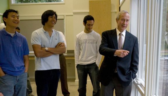 Then Duke president Richard Brodhead toured the brand new Smart Home on campus in October 2007, not long after signing the Presidents' Climate Commitment. Photo by Tom Rose, Smart Home