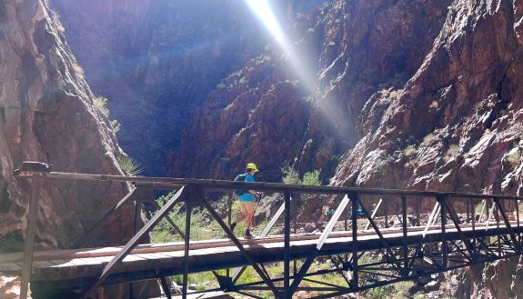 A hiker walking in the Grand Canyon.