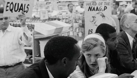 Joan Trumpauer Mulholland at a lunch-counter sit-in in Northern Virginia. 