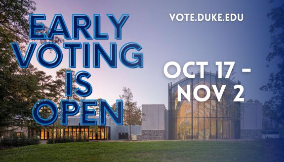 Image of building with "Early Voting is Open" text in the foreground