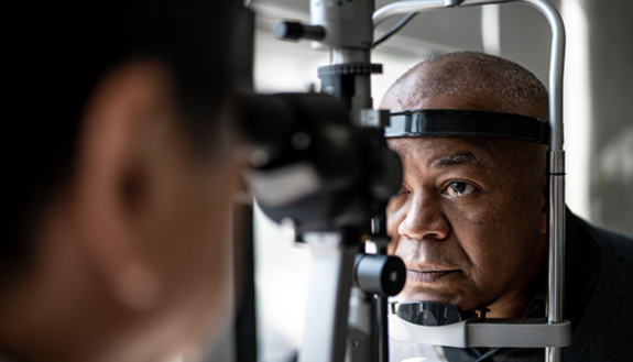 Black glaucoma patient getting eyes tested