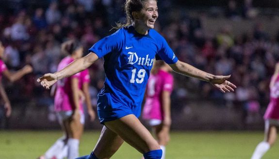 Duke soccer player on the field