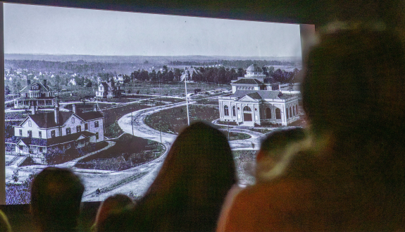 people watching the Duke documentary :Permanent Good" in the Nasher Museum