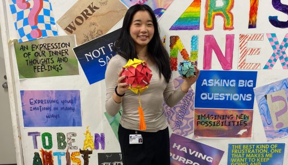 Alicia Qiao with the origami lanterns planned for the Lunar New Year celebration Thursday.