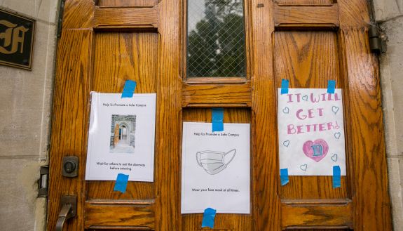Signs on a door