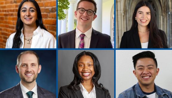 Top: Undergraduate finalists Danica Bajaj, Jax Nalley and Gabriela Pereda. Bottom: Graduate and professional finalists: Austin Beason, Dakota Douglas and Keanu Valibia.