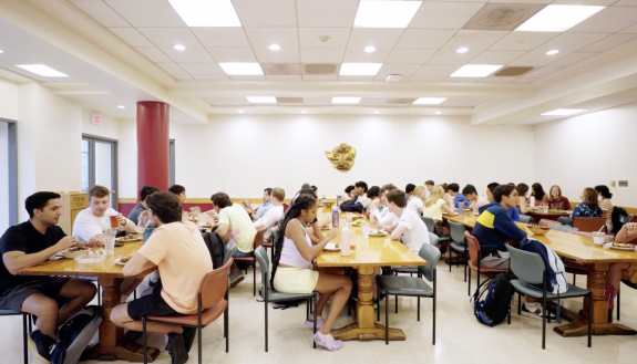 Duke students dine together during a University course on climate change