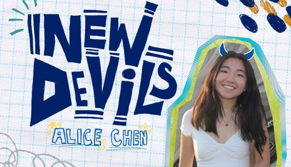 New Devils Alice Chen with photo of her wearing blue devil horns