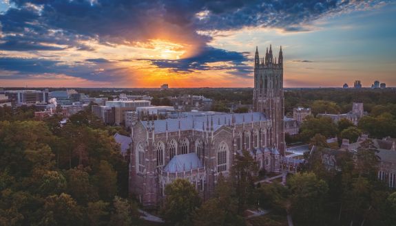 Duke and the chapel at sunrise