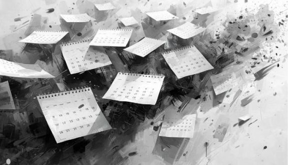 drawing of calendar pages flying