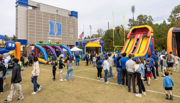 People enjoying inflatables