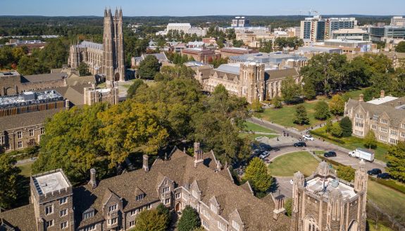 An aerial view of Duke University and Duke University Health System