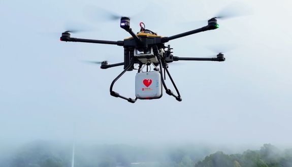 drone delivering an AED device