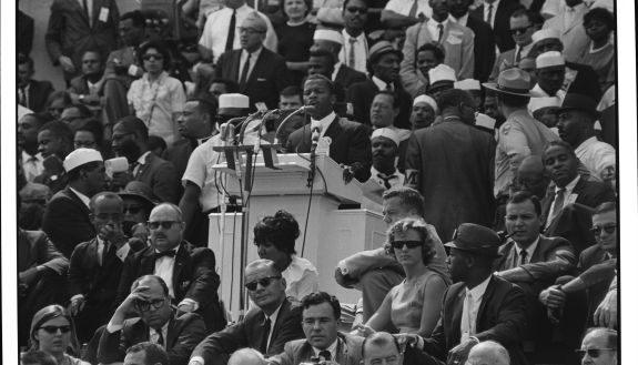 A photo of John Lewis speaking at the 1963 March on Washington