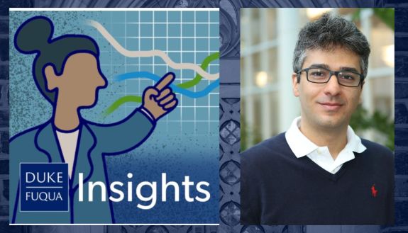 Fuqua Insights podcast log on left and headshot on the right