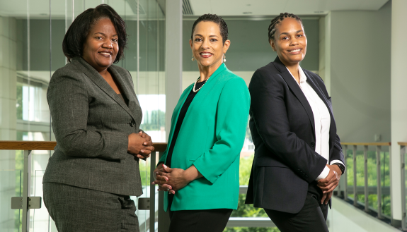 Amy Porter-Tacoronte, MBA; Coral May, MPA, SHRM-SCP; and Annise Weaver, MSEd, CRC, are leaders of a new employee resource group aimed at empowering Black staff members in the School of Medicine. (Photo by Chris Hildreth / Roostermedia)