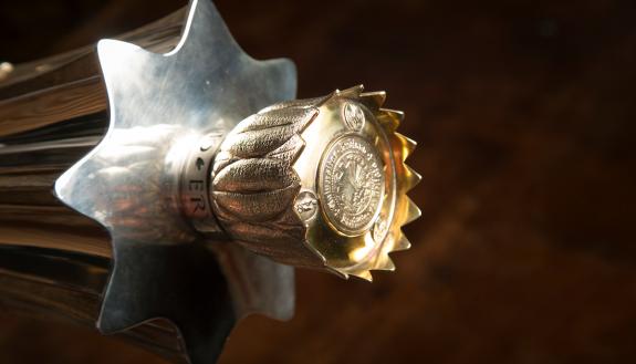 The crown of the university mace. Photo by Jared Lazarus/Duke Photography
